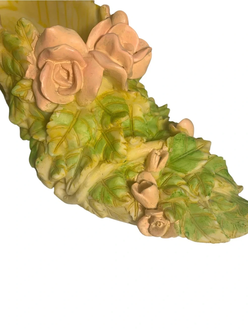 Vintage Whimsical High Heel  Figurine. Pastel Yellow With Lovely Pink Roses🩷💚💛